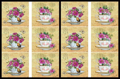 Brand Zero Luxury Speciality Decoupage Paper - Floral Tea Cup  Tiles