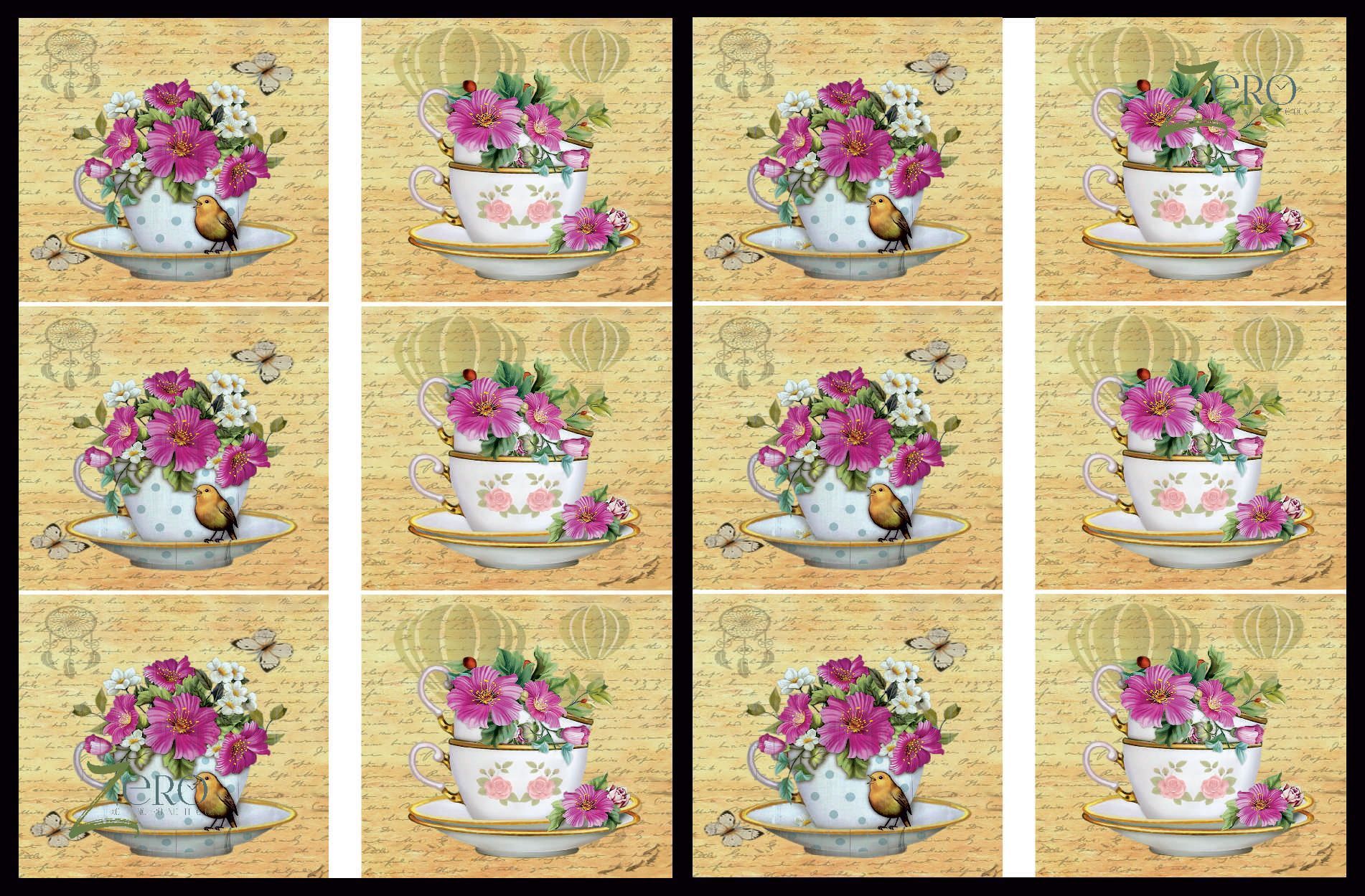 Brand Zero Luxury Speciality Decoupage Paper - Floral Tea Cup  Tiles