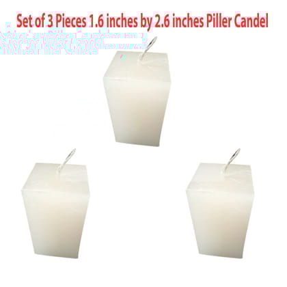 Set of 3 Pieces White Pillar Candles unscented Rectangle 1.6 by 2.6 Inches