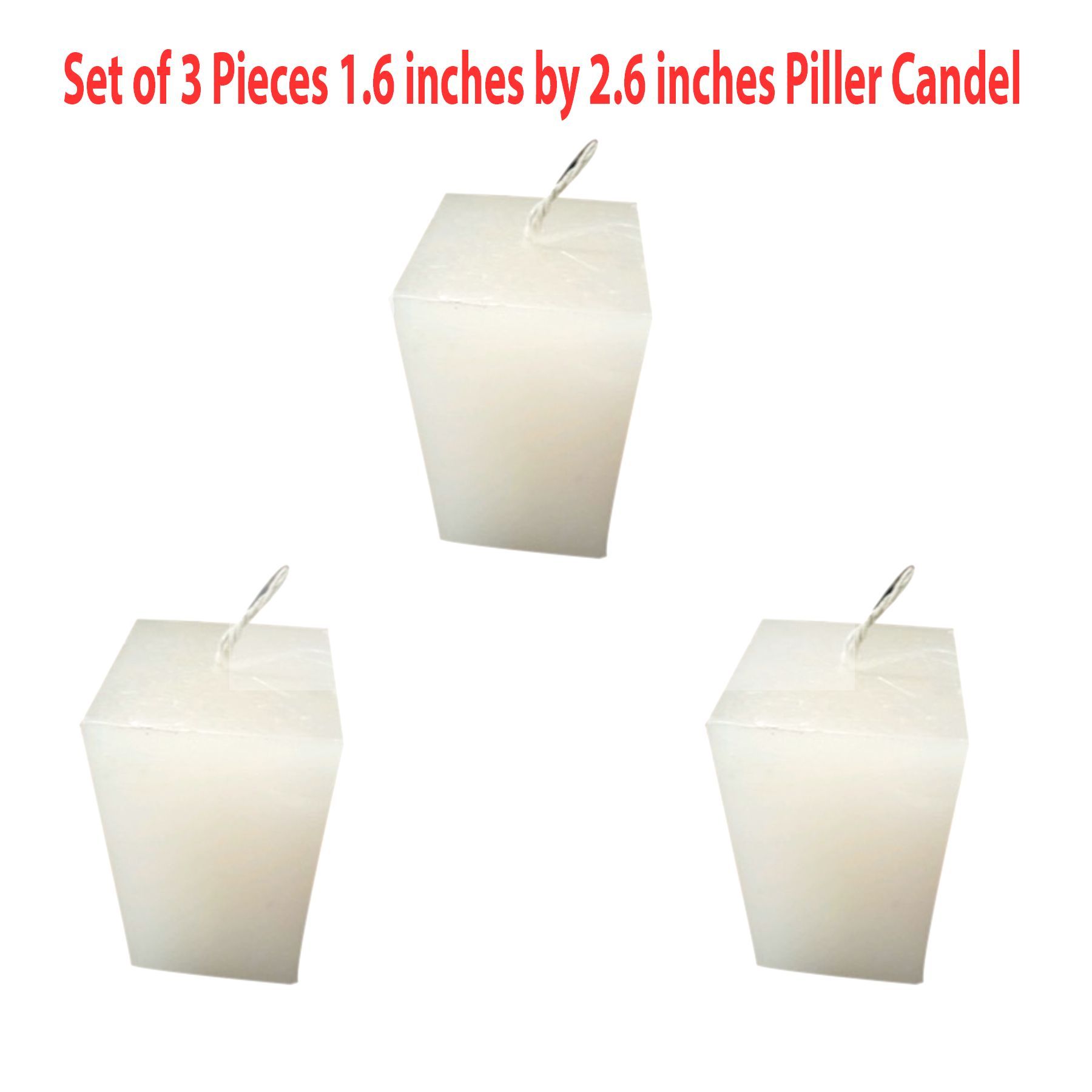 Set of 3 Pieces White Pillar Candles unscented Rectangle 1.6 by 2.6 Inches