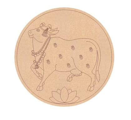 Brand Zero Pre Marked MDF Base - Pichwai Cow Left Facing Design 2 - Select Your Preference Of Size & Thickness