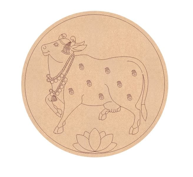 Brand Zero Pre Marked MDF Base - Pichwai Cow Left Facing Design 2 - Select Your Preference Of Size & Thickness
