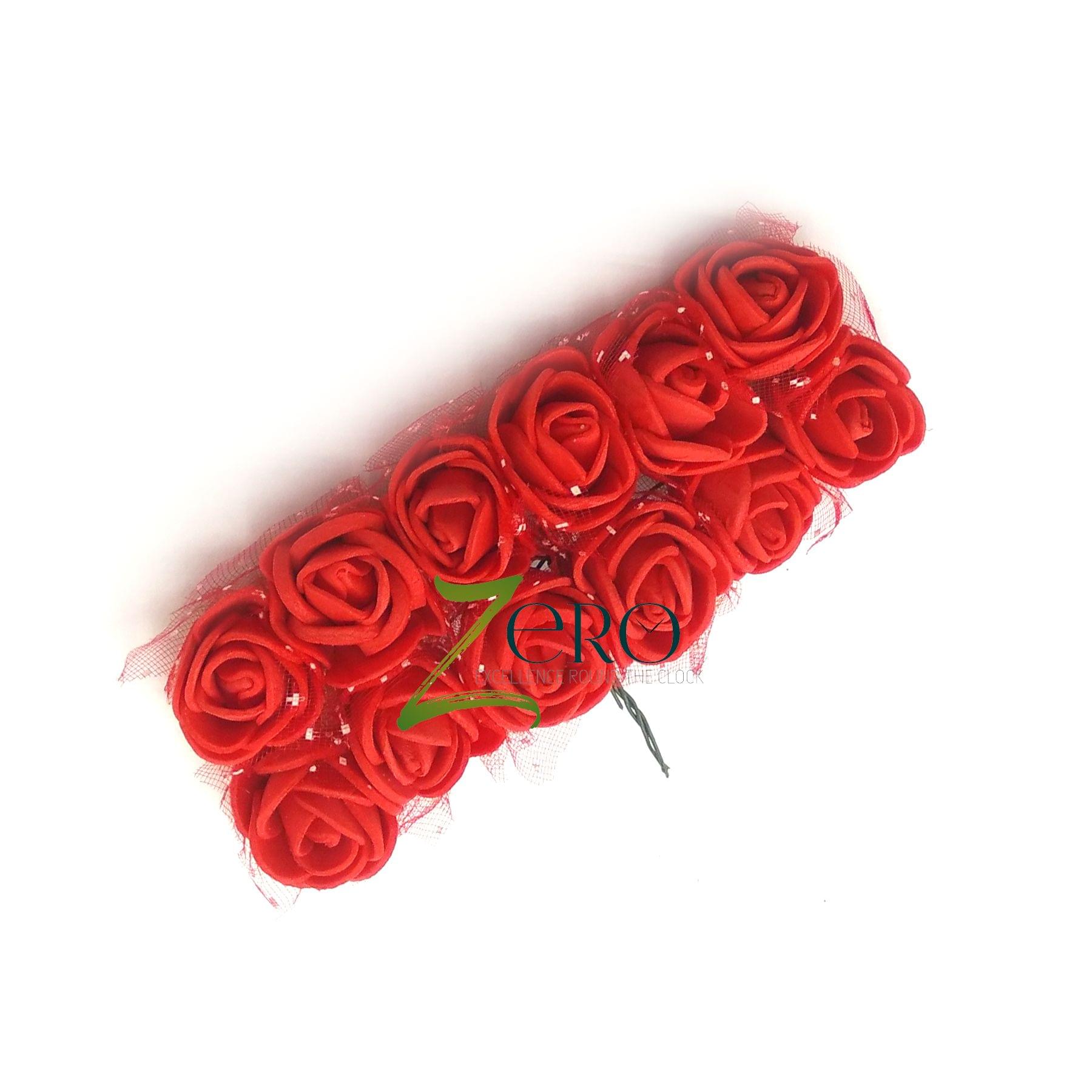 Bunch of 12 Pcs Hand Made Foam Flower Small - Red Color