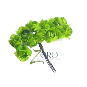 Bunch of 12 Pcs Hand Made Paper Flower - Heena Green Color