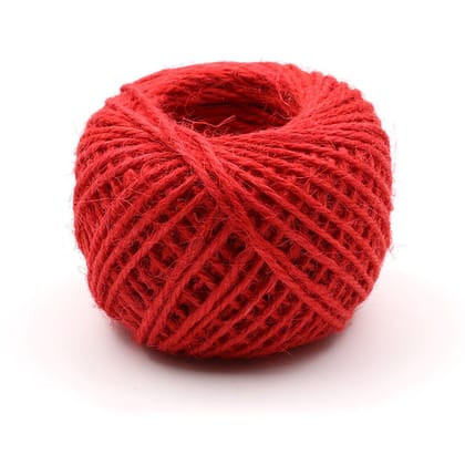 Jute Twine String 50 Meter Roll - Red Color 3 Ply - 2mm Diameter