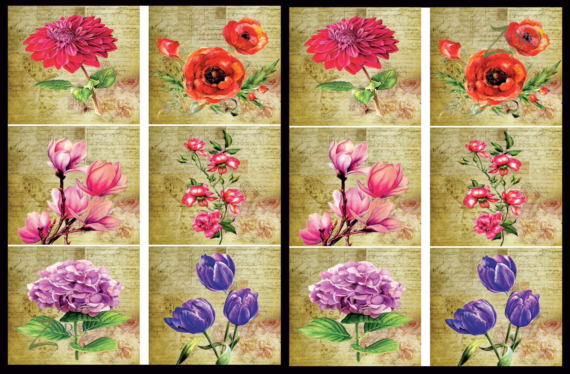 Brand Zero Luxury Speciality Decoupage Paper - Vintage Floral Love 2 Tiles