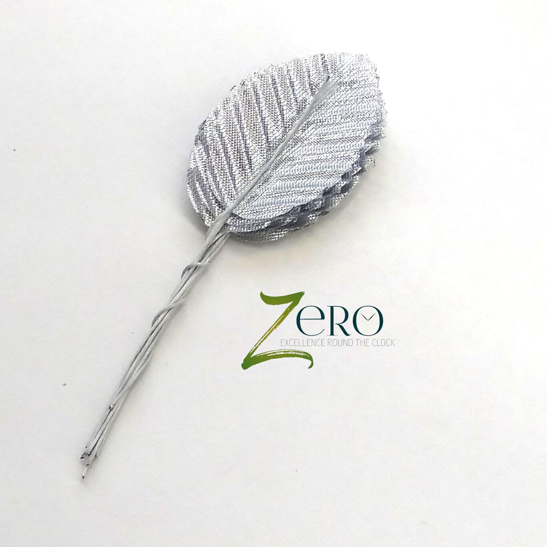 Bunch of 10 Pcs Hand Made Fabric Leaves - Silver Color