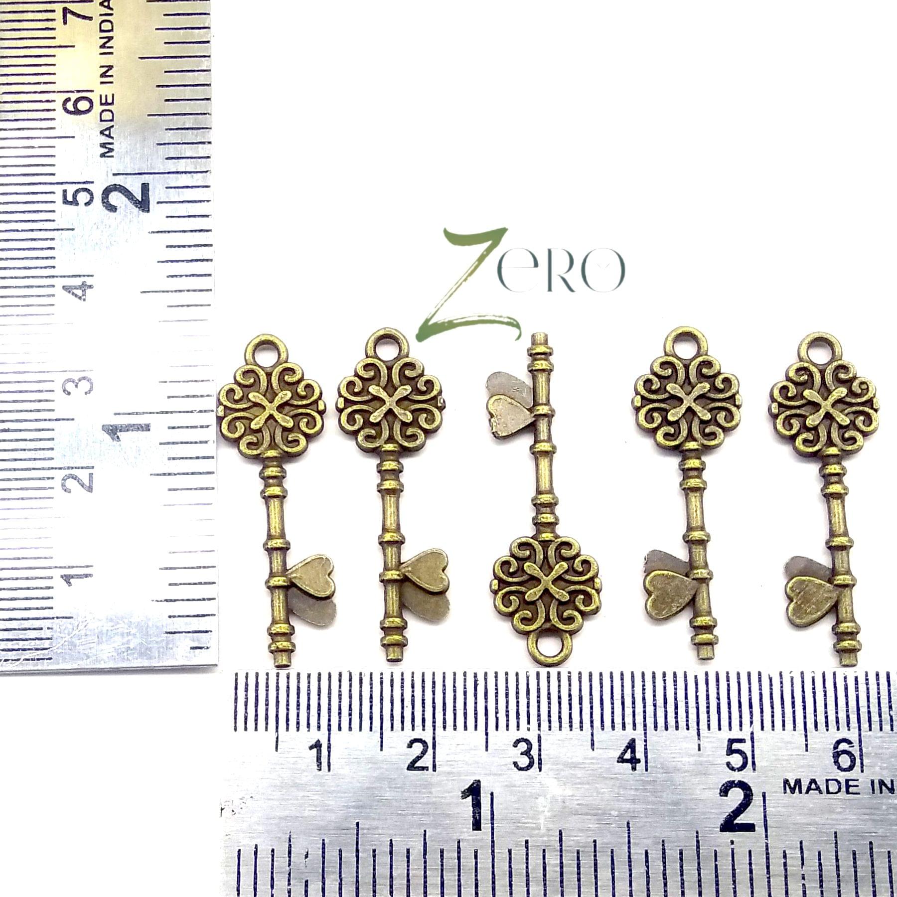 Brand Zero Vintage Metal Charms - Key Design 3 - Pack of 5 Pcs - 33mm*10mm*2mm