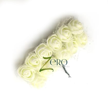 Bunch of 12 Pcs Hand Made Foam Flower Small - Off White Color