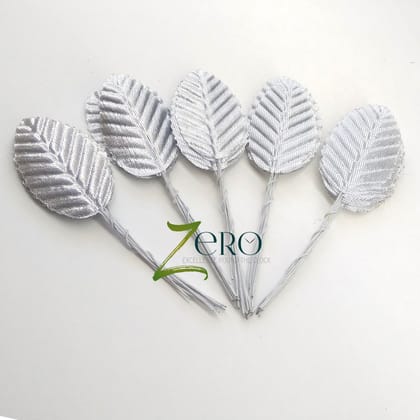 Bunch of 50 Pcs Hand Made Fabric Leaves - Silver Color