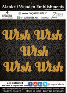 Brand Zero MDF Script Cutout Wish 1 - Pack of 5 Pcs - Size: 2.0 Inches by 0.8 Inches And 2.5 mm Thick