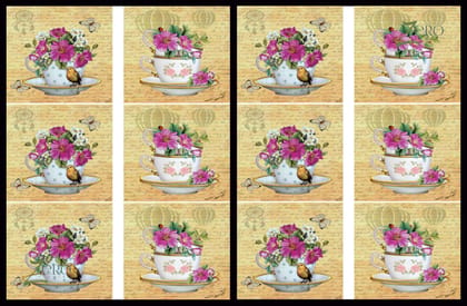 Brand Zero Luxury Speciality Decoupage Paper - Floral Tea Cup  Tiles
