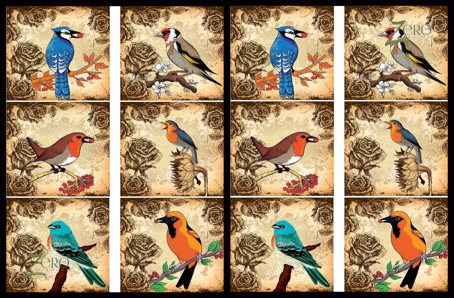 Brand Zero Luxury Speciality Decoupage Paper - Birds Paradise 1 Tiles