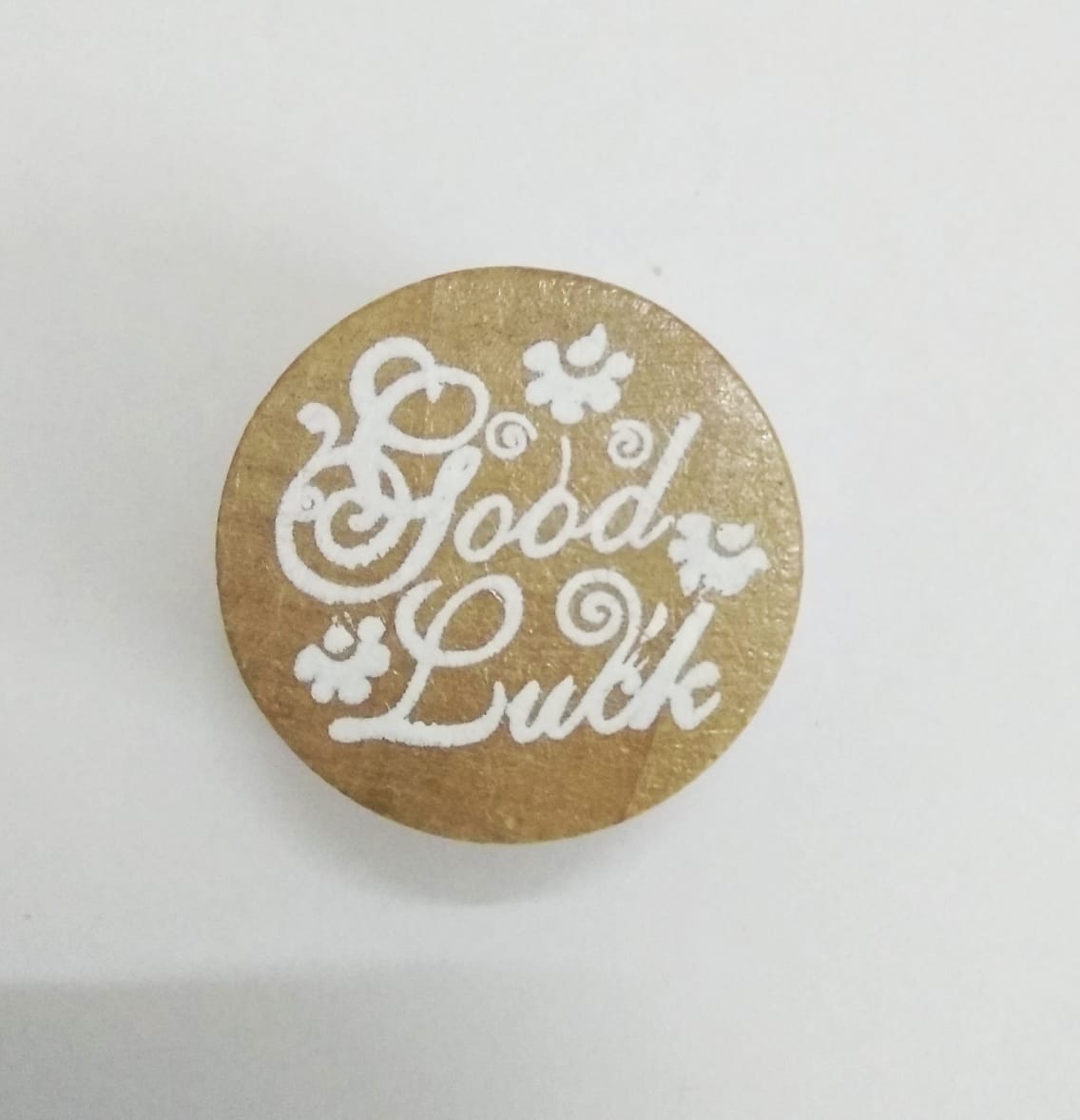 Wooden Block Stamp Round -Sentiment Design 3 - Good Luck