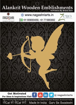 Brand Zero MDF Emblishment Angel Design 7 - Size: 2.0 Inches by 1.8 Inches And 2.5 mm Thick