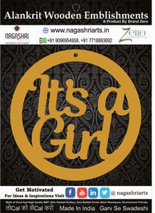 Brand Zero MDF Embellishment Its A Girl In Circle Design 1 - Size: 2.0 Inches by 2.0 Inches And 2.5 mm Thick