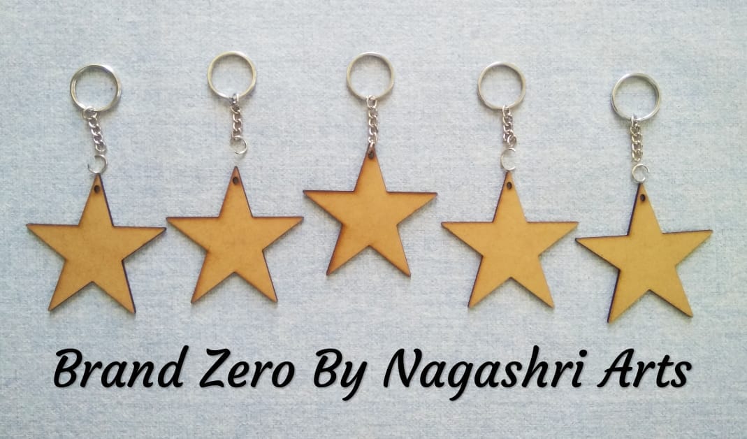 Brand Zero MDF Key Chain Star Design - Combo Of 5 Pcs - Select Your preferred Size & Thickness