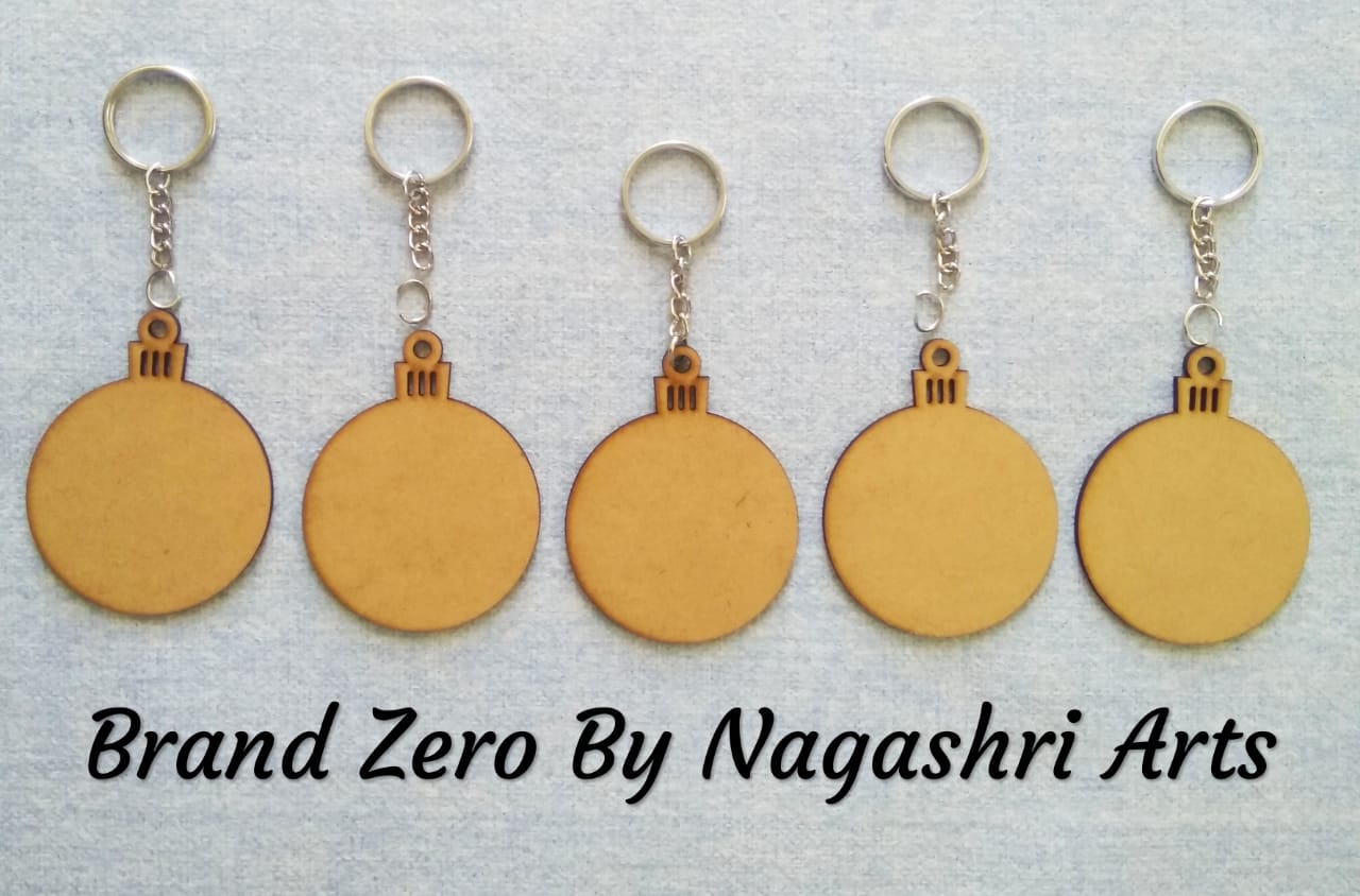 Brand Zero MDF Key Chain Christmas Ball Design - Combo Of 5 Pcs - Select Your preferred Size & Thickness