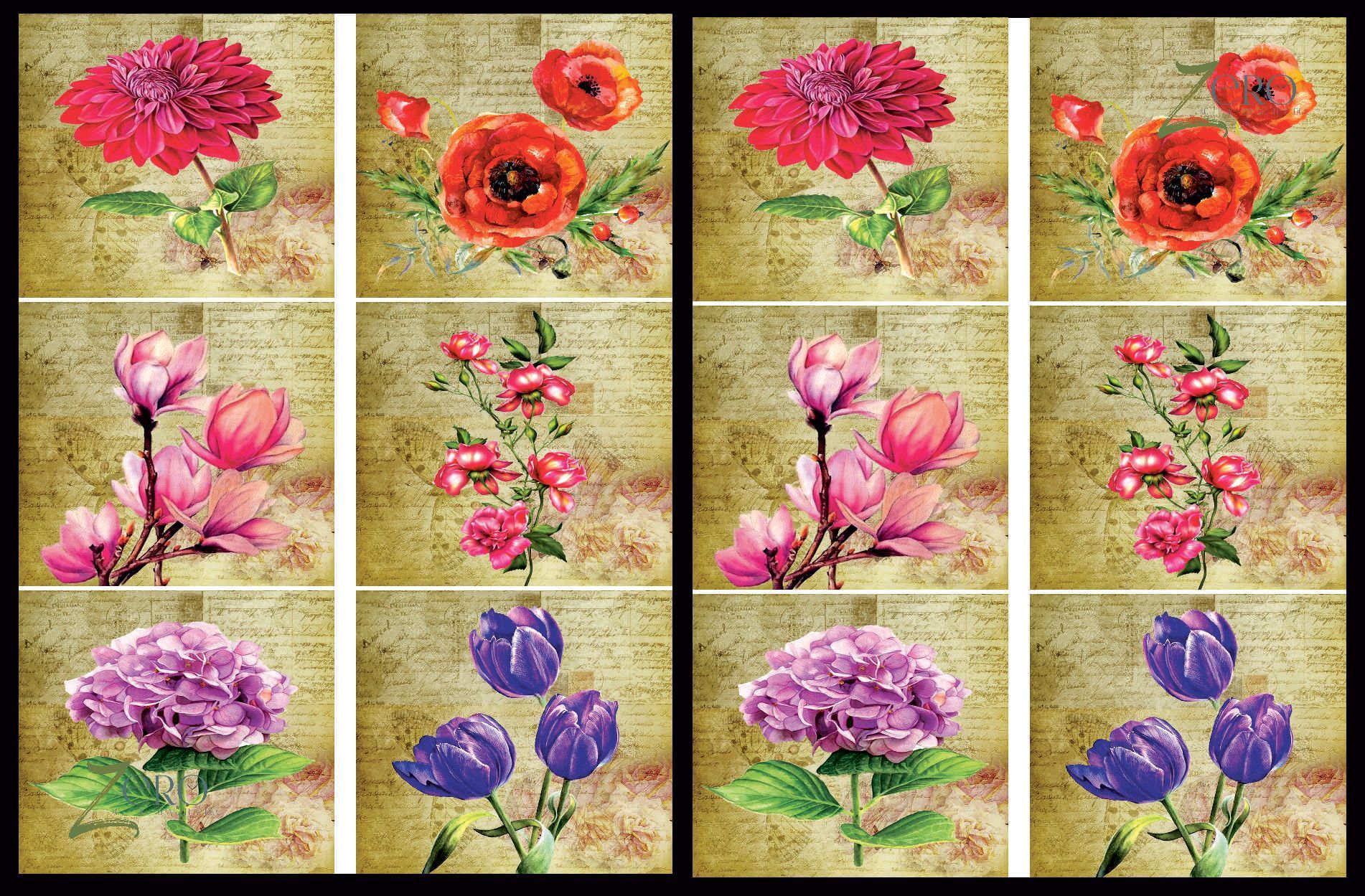 Brand Zero Luxury Speciality Decoupage Paper - Vintage Floral Love 2 Tiles