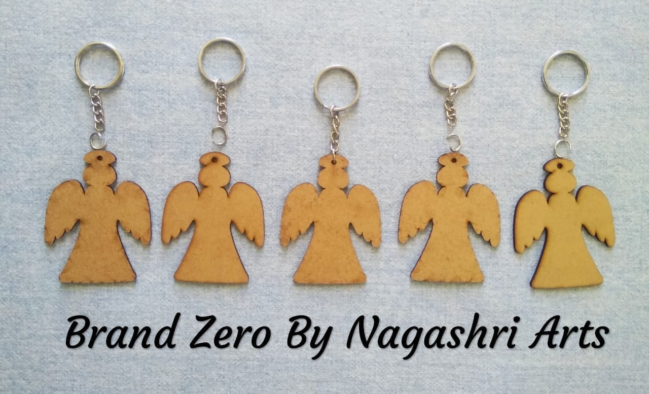Brand Zero MDF Key Chain Angle Design - Combo Of 5 Pcs - Select Your preferred Size & Thickness
