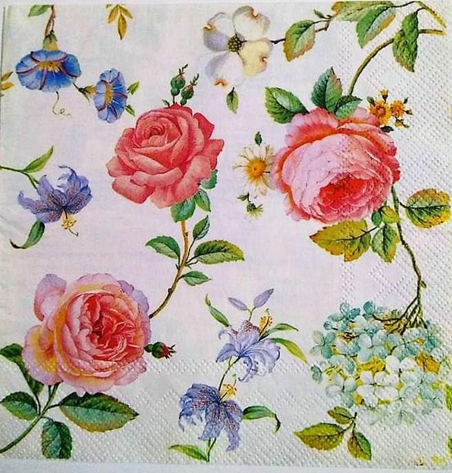 Decoupage Napkin / Tissue papers - 33cm by 33cm - Orange  Flowers