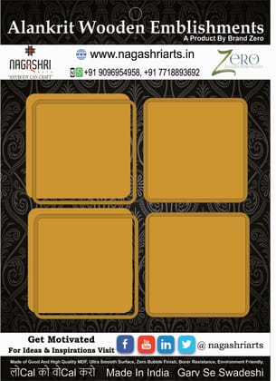Brand Zero MDF Square Coaster With Border Frame 4 Inches - Pack of 4 Pairs Brand Zero MDF Square Coaster With Border Frame 4 Inches - Pack of 4 Pairs
