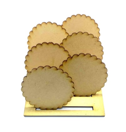Brand Zero MDF Scallop Cutie Pie Coasters With Stand - Pack of 6 pcs Coasters And 1 Piece of Stand