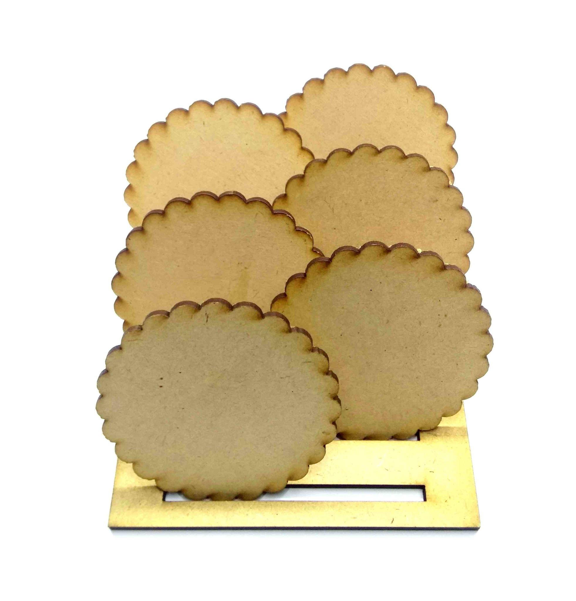 Brand Zero MDF Scallop Cutie Pie Coasters With Stand - Pack of 6 pcs Coasters And 1 Piece of Stand