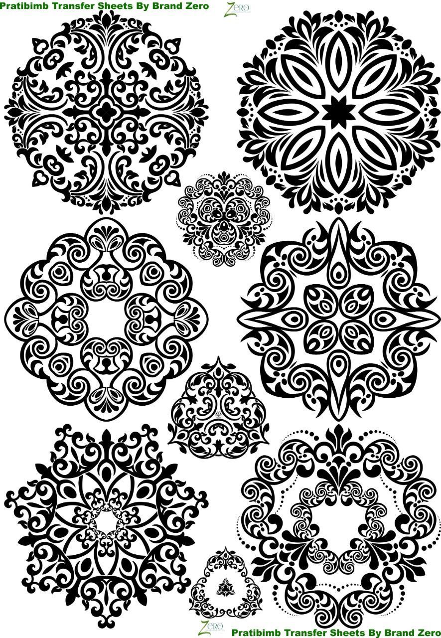 Brand Zero Pratibimb Transfer Sheets - Black Mandala Design 1