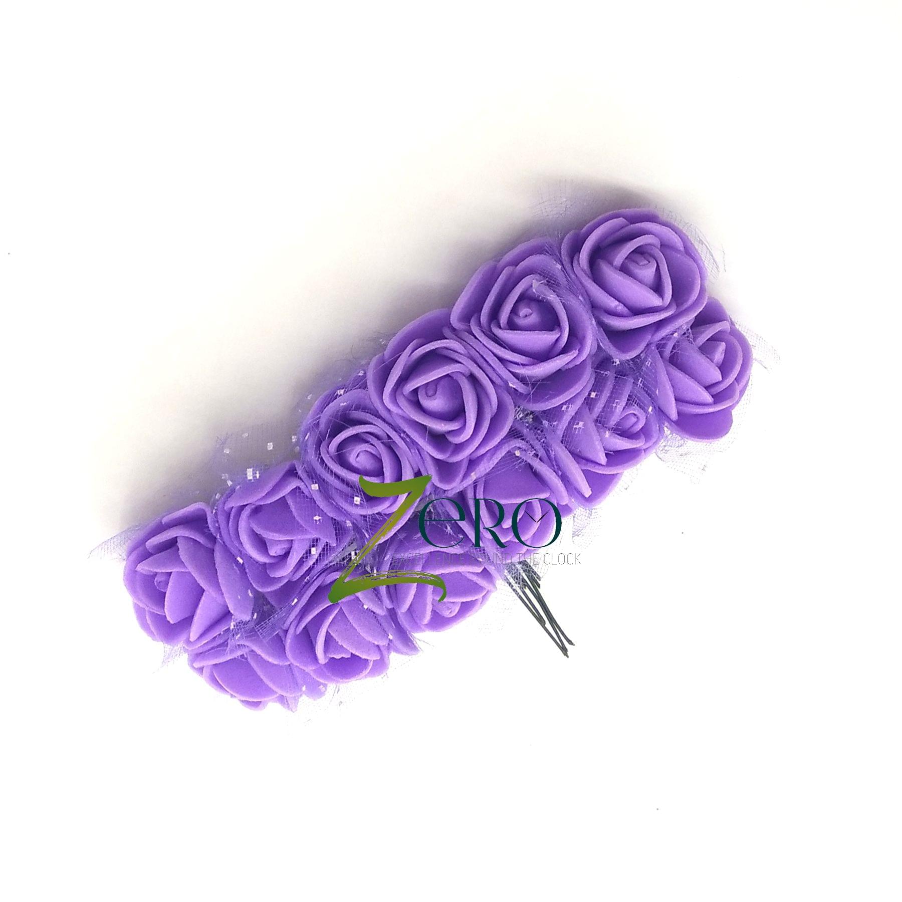 Bunch of 12 Pcs Hand Made Foam Flower Small - Purple Color