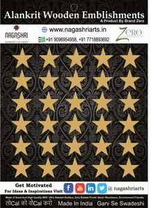 Brand Zero MDF Emblishment Stars Combo of 30 Pcs - 0.5 Inches Diameter And 2.5 mm Thick