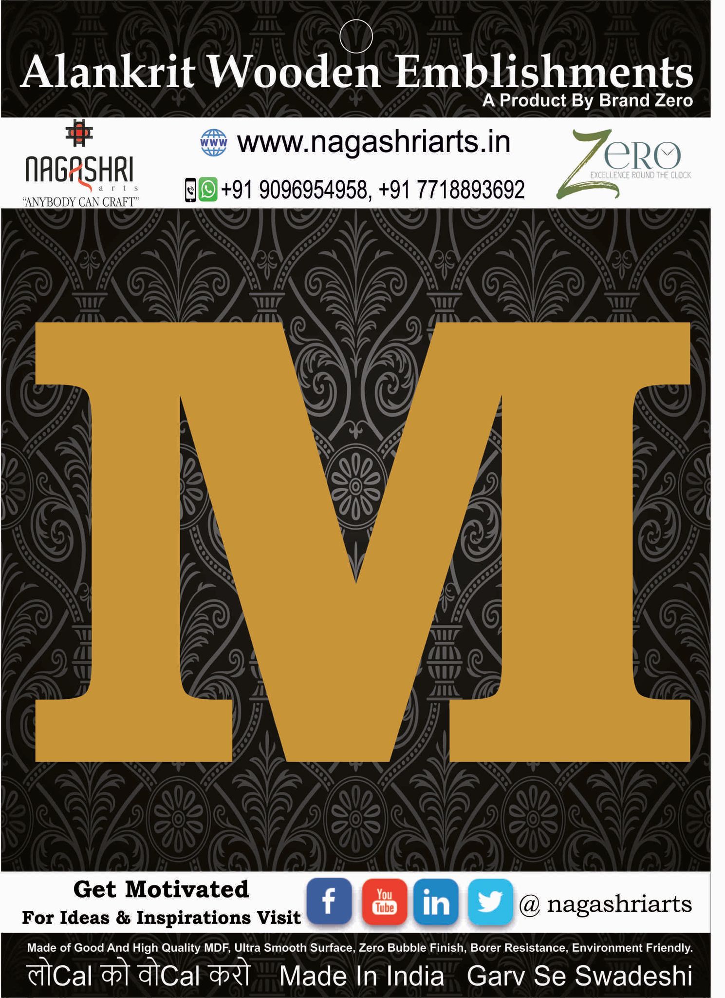 Brand Zero Alphabets, Numbers, Monograms - Upper Case M - CLBBT Font - Select Your Preference