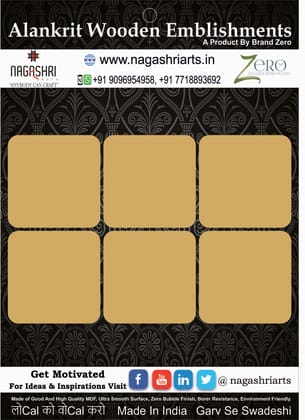 Brand Zero Square Coaster - 3.7 Inches Diameter 2.5 mm Thickness - Pack of 6 Pcs