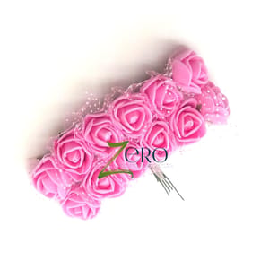 Bunch of 12 Pcs Hand Made Foam Flower Small - Pink Color