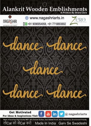 Brand Zero MDF Script Cutout Dance 2 - Pack of 5 Pcs - Size: 2.0 Inches by 0.7 Inches And 2.5 mm Thick