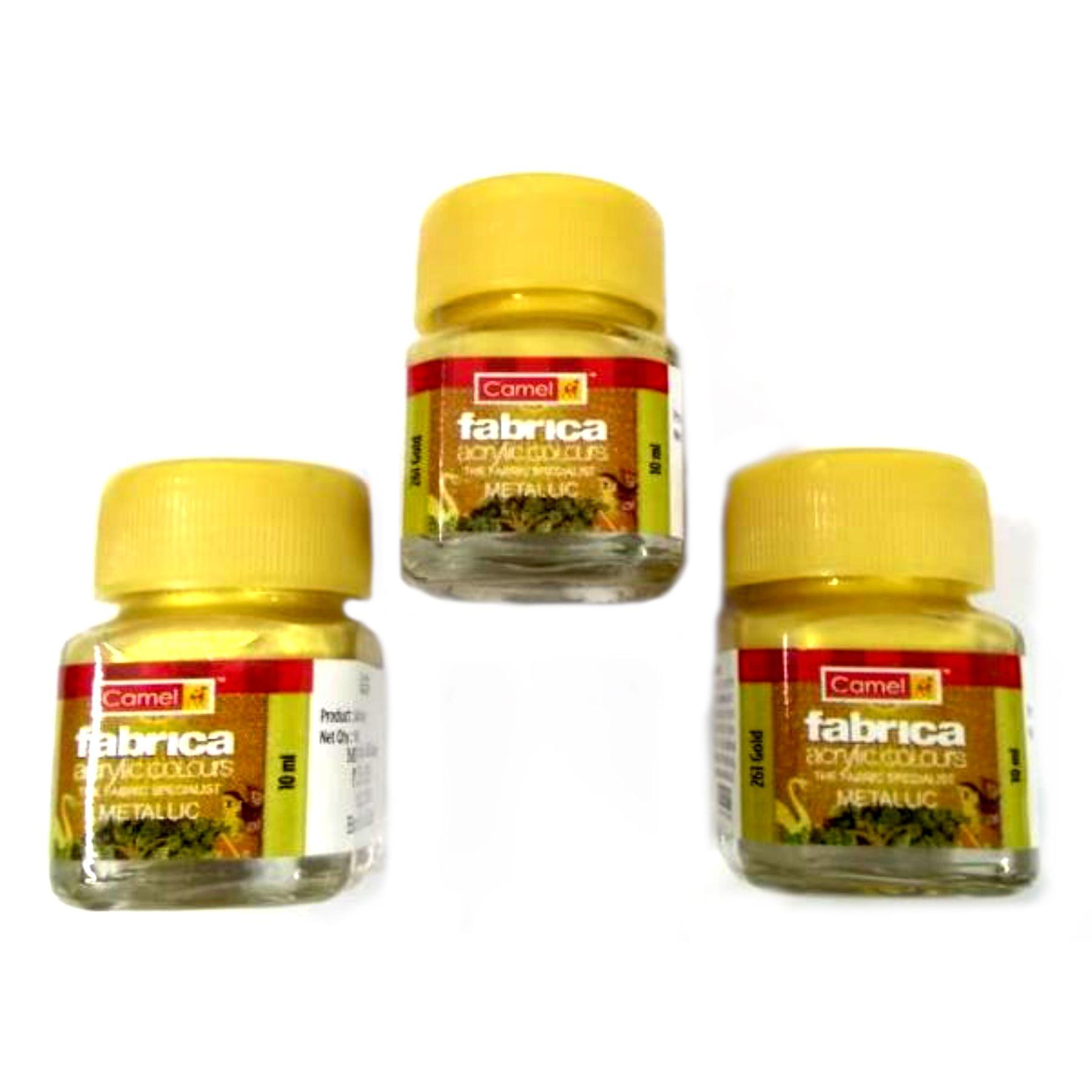 Camlin Fabrica Acrylic Metallic Colour Gold 261 - 10 ml Combo of 3 Pcs