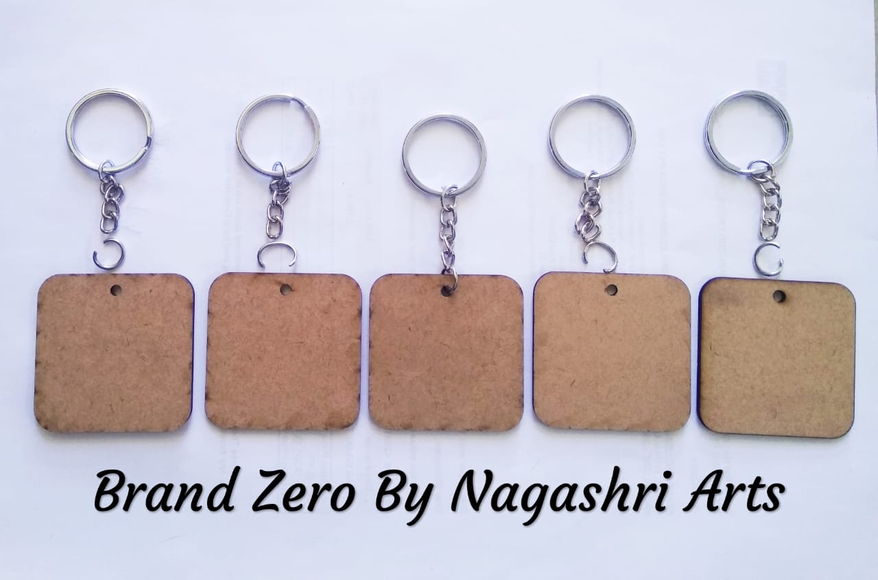 Brand Zero MDF Key Chain Round Corner Square Design - Combo Of 5 Pcs - Select Your preferred Size & Thickness
