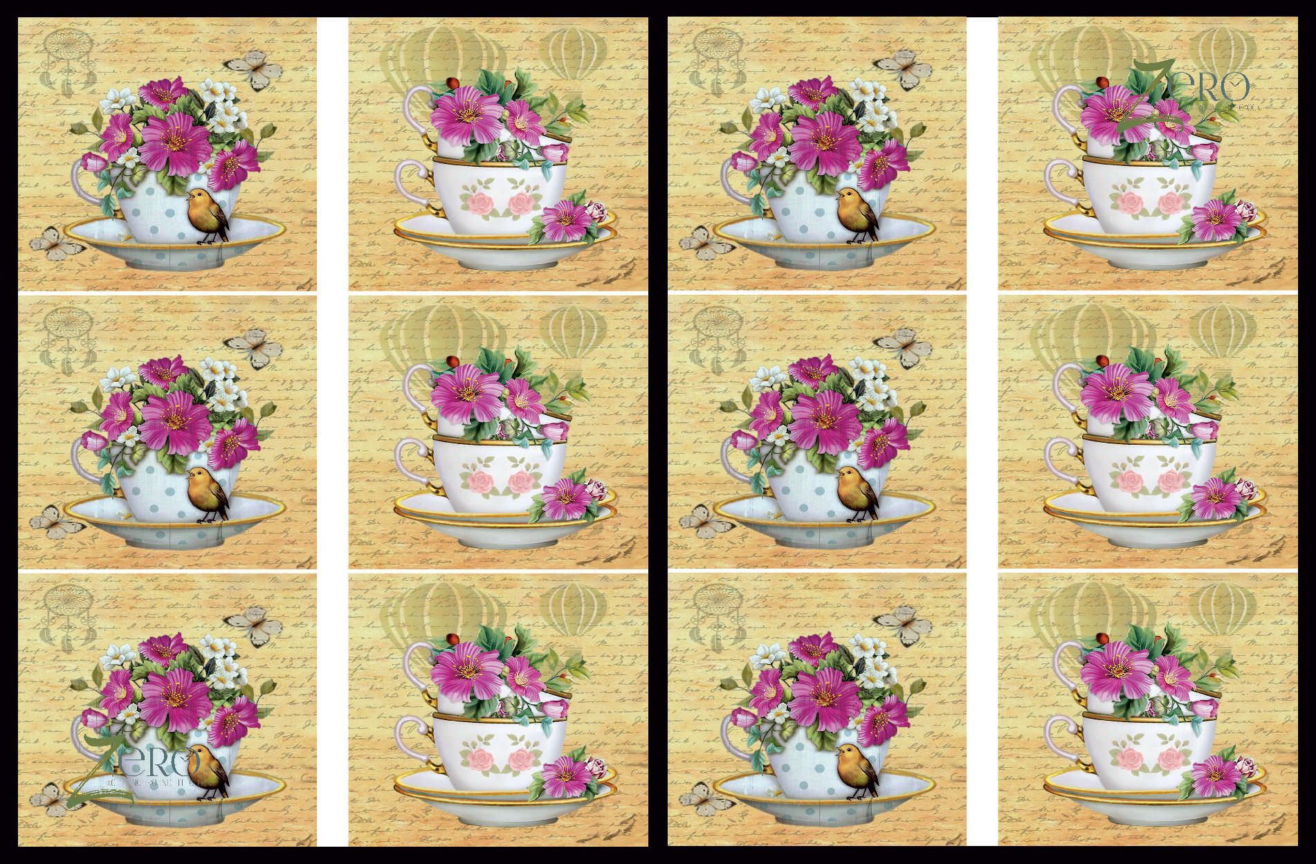 Brand Zero Luxury Speciality Decoupage Paper - Floral Tea Cup  Tiles