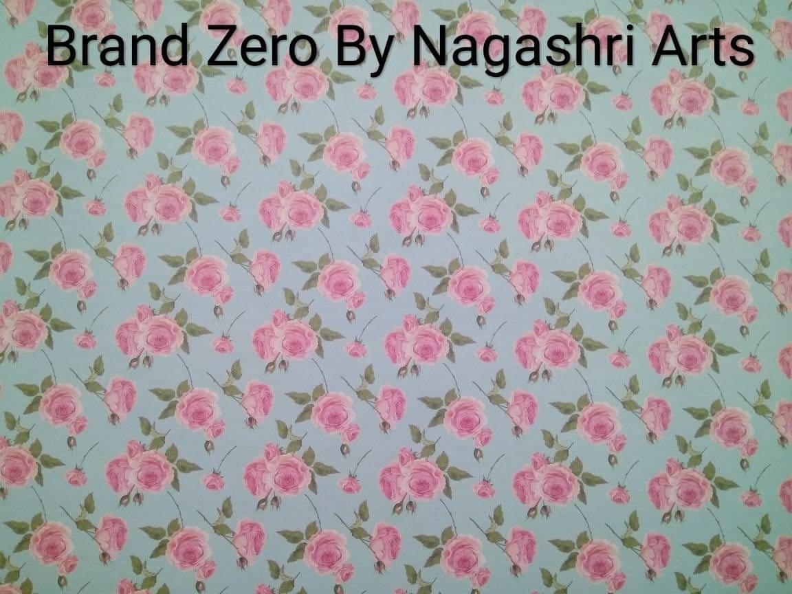 Brand Zero 120 Gsm Decoupage Paper - 23 Inches By 35 Inches Pack of 1 - Blue Background With Pink Roses Paper