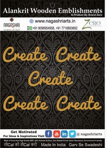 Brand Zero MDF Script Cutout Create 1 - Pack of 5 Pcs - Size: 2.0 Inches by 0.7 Inches And 2.5 mm Thick