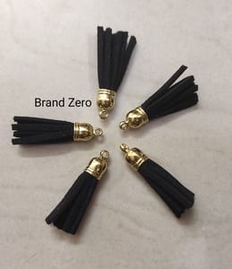 Brand Zero Leather Faux Suede Tassels - Black Color With Gold Cap - Pack of 5 Brand Zero Leather Faux Suede Tassels - Black Color With Gold Cap - Pack of 5
