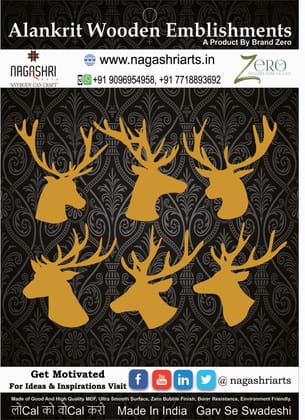 Brand Zero MDF Reindeer Face Decorative Embellishments Medium Size - Pack of 6 Different Designs