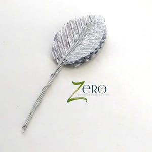 Bunch of 10 Pcs Hand Made Fabric Leaves - Silver Color