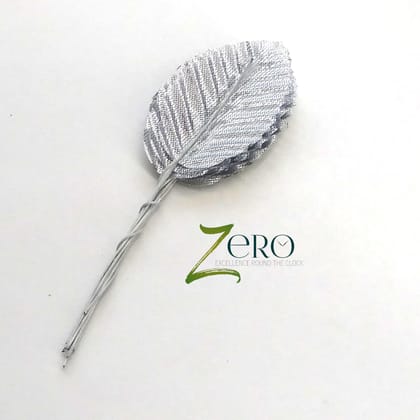 Bunch of 10 Pcs Hand Made Fabric Leaves - Silver Color Bunch of 10 Pcs Hand Made Fabric Leaves - Silver Color