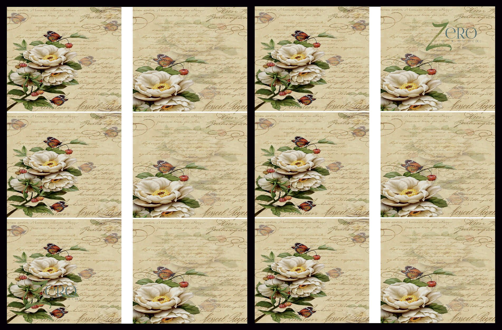 Brand Zero Luxury Speciality Decoupage Paper - Butterfly Floral Love 1 Tiles