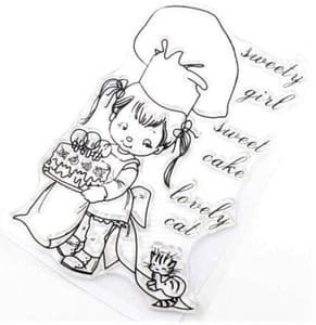 Clear Stamps Imported - Sweety Girl With Lovely Cat 6cm * 9cm