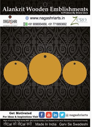 Brand Zero MDF Circle Shape Pendant And Earrings Jewelry Base - Pack of 3 Pcs