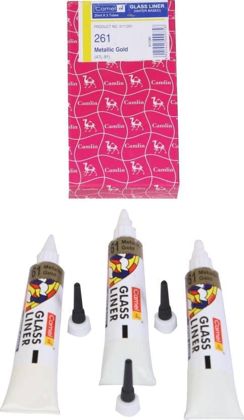 Camlin Glass Liner Water Based - 261 Metallic Gold - 20 Ml Tube - Combo of 3 Pcs