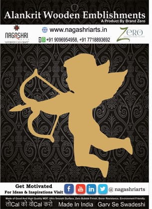 Brand Zero MDF Emblishment Angel Design 3 - Size: 2.0 Inches by 2.0 Inches And 2.5 mm Thick