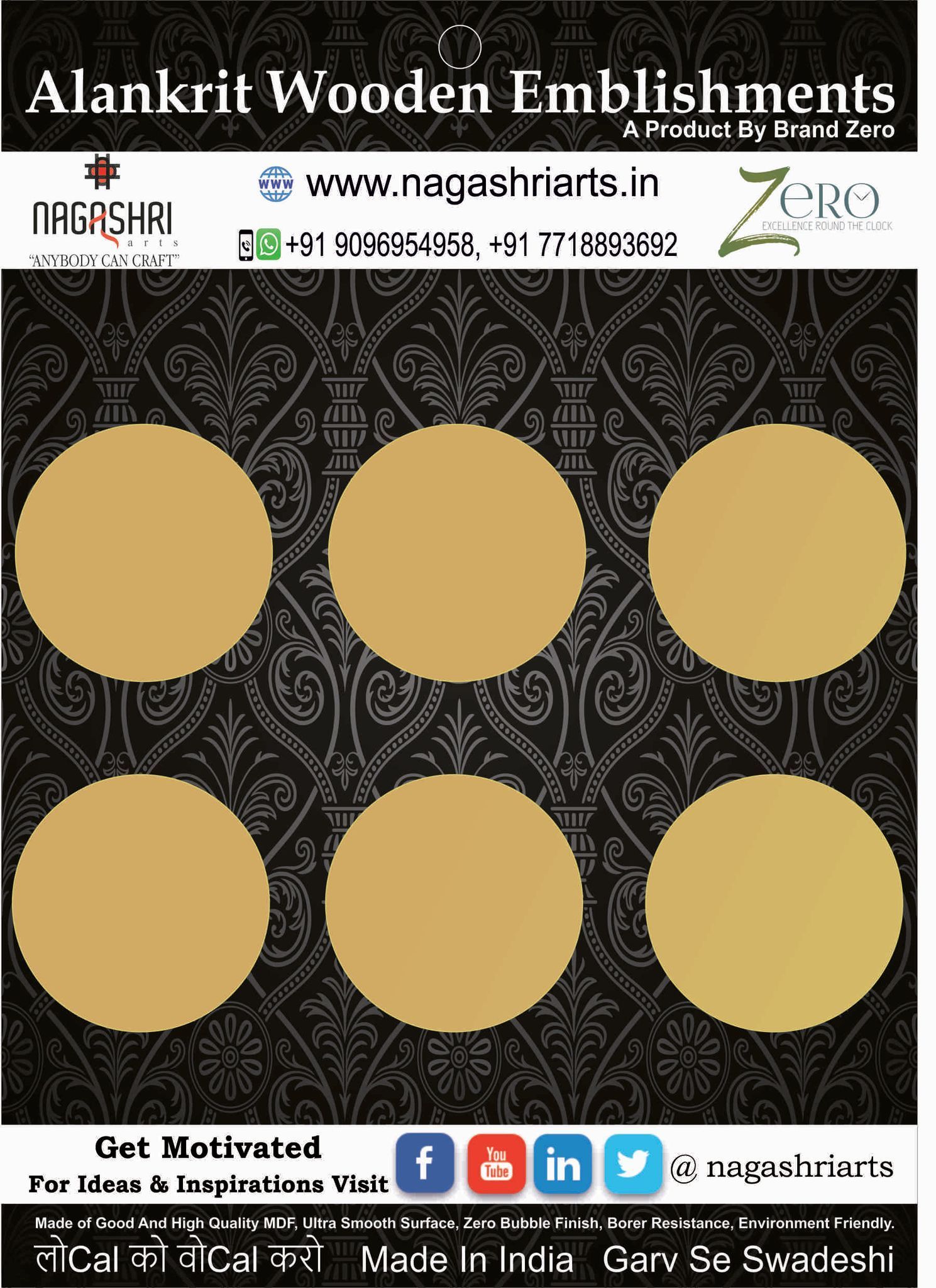 Brand Zero Circle Coaster - 3.4 Inches Diameter- 4mm Thick - Pack of 6 Pcs